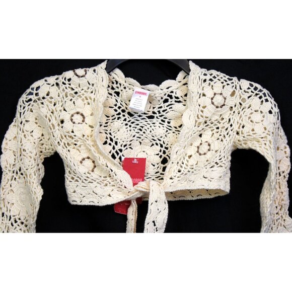 2007 Gymboree Savanna Sunset Crochet Bolero sz 6 Lace Sweater Crop Beaded Tie - Picture 2 of 7